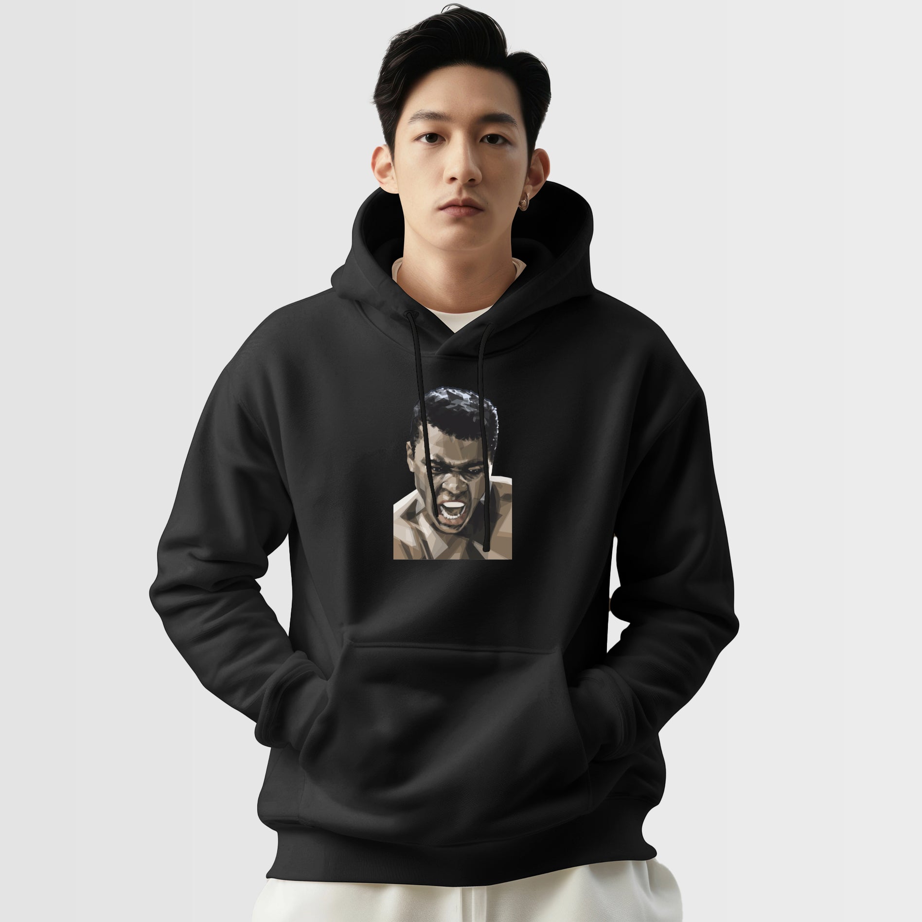 Fighter Hoodie – Powerful Roaring Portrait Inspired by the Greatest