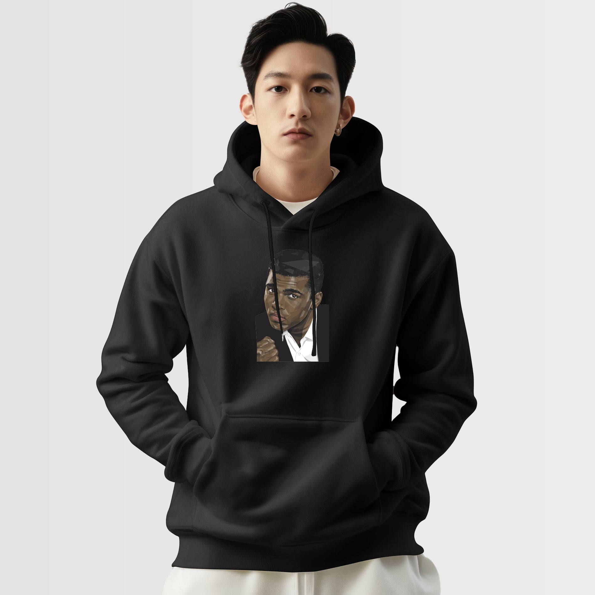 Fighter Hoodie – Classic Portrait with Raised Fist Pose